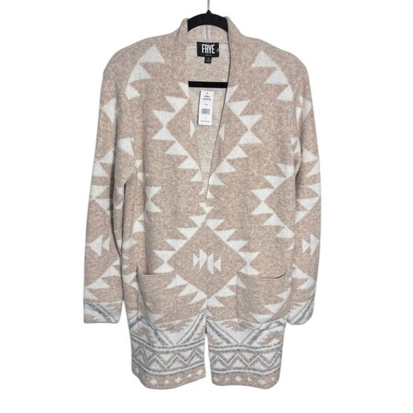 FRYE Tan Cardigan Sweater Size Small Aztec‎ Open Front - Picture 1 of 4
